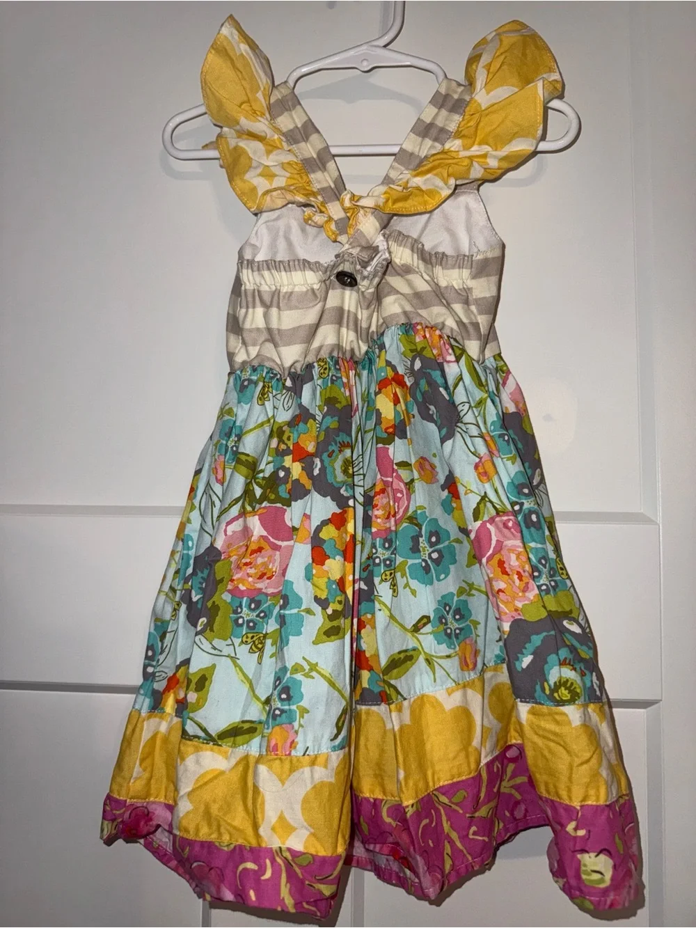 cheeky plum Yellow, Pink & Blue Floral Ruffle Dress 100% cotton made in USA